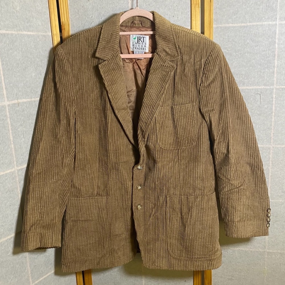 Vintage James River Traders‎ Mens Tan Corduroy 3-Button Blazer Sport Coat Size L